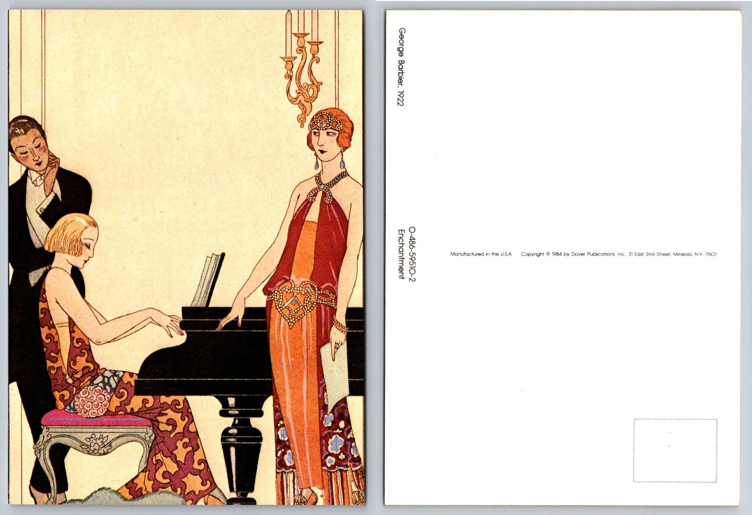 George Barbier 1922 Art Deco “Enchantment” Piano Fashion Dover Postcard 1984