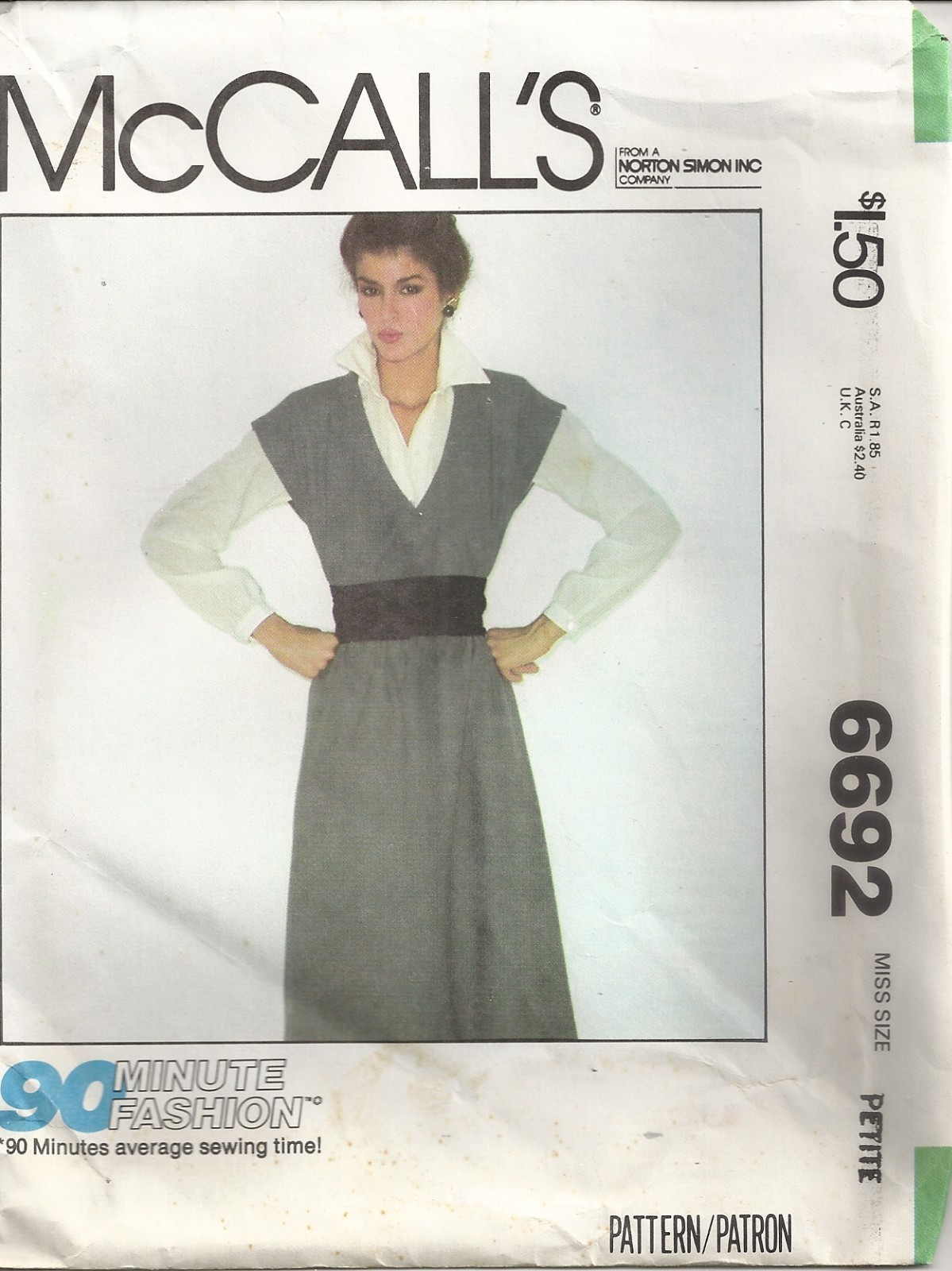 MCCALLS 90 Day Fashion 6692 MISSES’ SIZE 6-8 JUMPER SEWING PATTERN ©1979