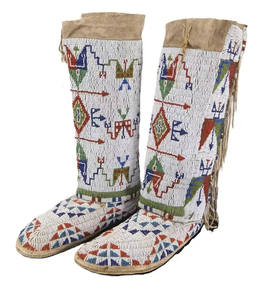 Old Native Men’s & Women’s Beaded Moccasins With Leggings Powwow Regalia LGM07