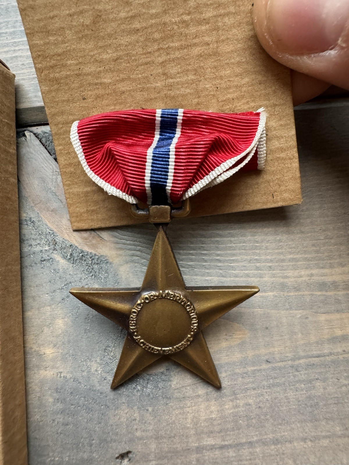 Original WWII Slot Broach Bronze Star Medal In January 1945 Dated Brown Box