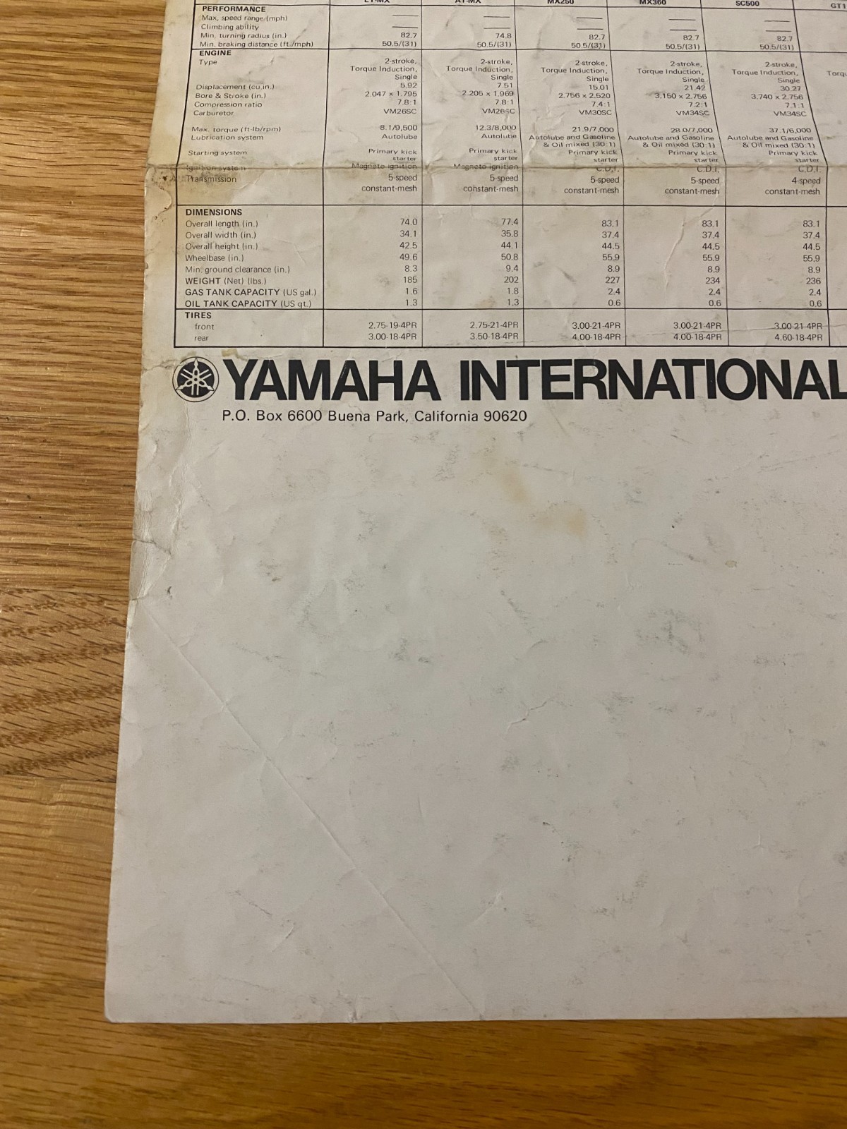 1973 Yamaha Motorcycle Complete Line Street Mini Bikes Motocross Road Racers Vtg