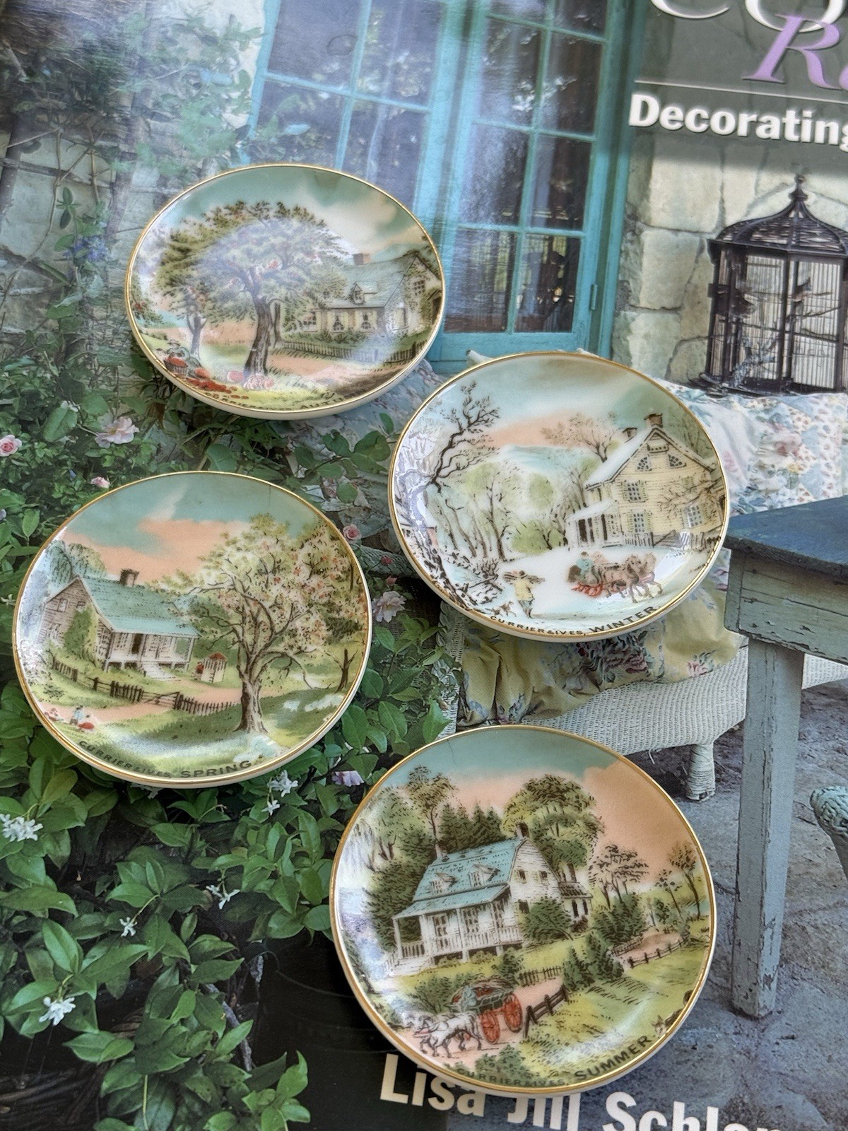 Vintag Set 4 Mini Plates Porcelain Pastel Colors Spring Summer Winter Fall Japan