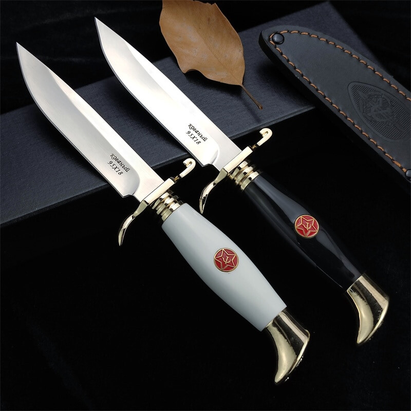 10″ Russian Finka Fixed Blade Knife NKVD KGB Knife Hunting Knife Leather Sheath