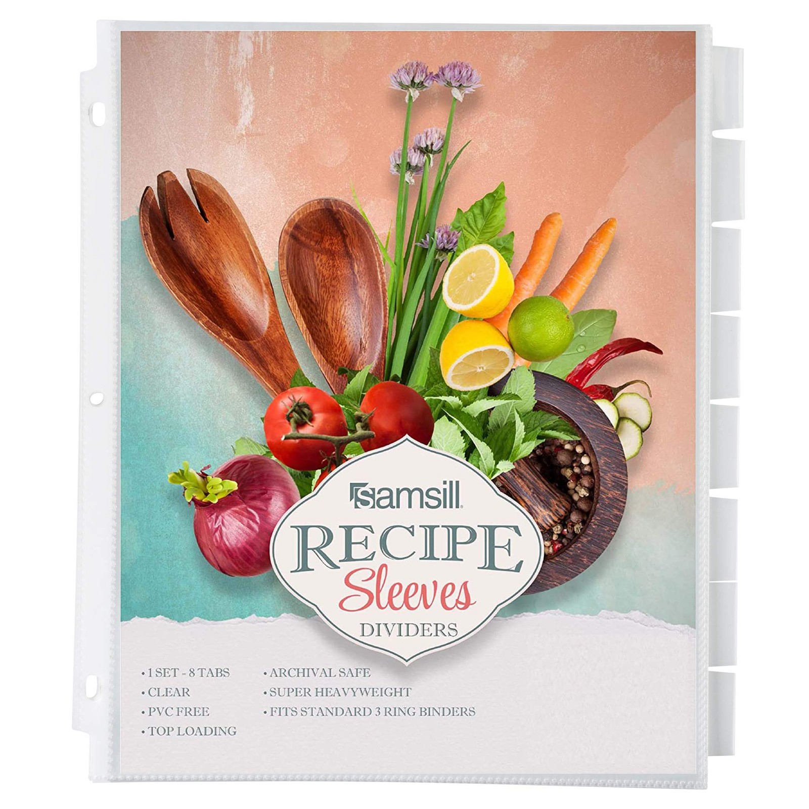Samsill 8 Tab Recipe Dividers, Recipe Sleeves, Sheet Protector Dividers, with Ta