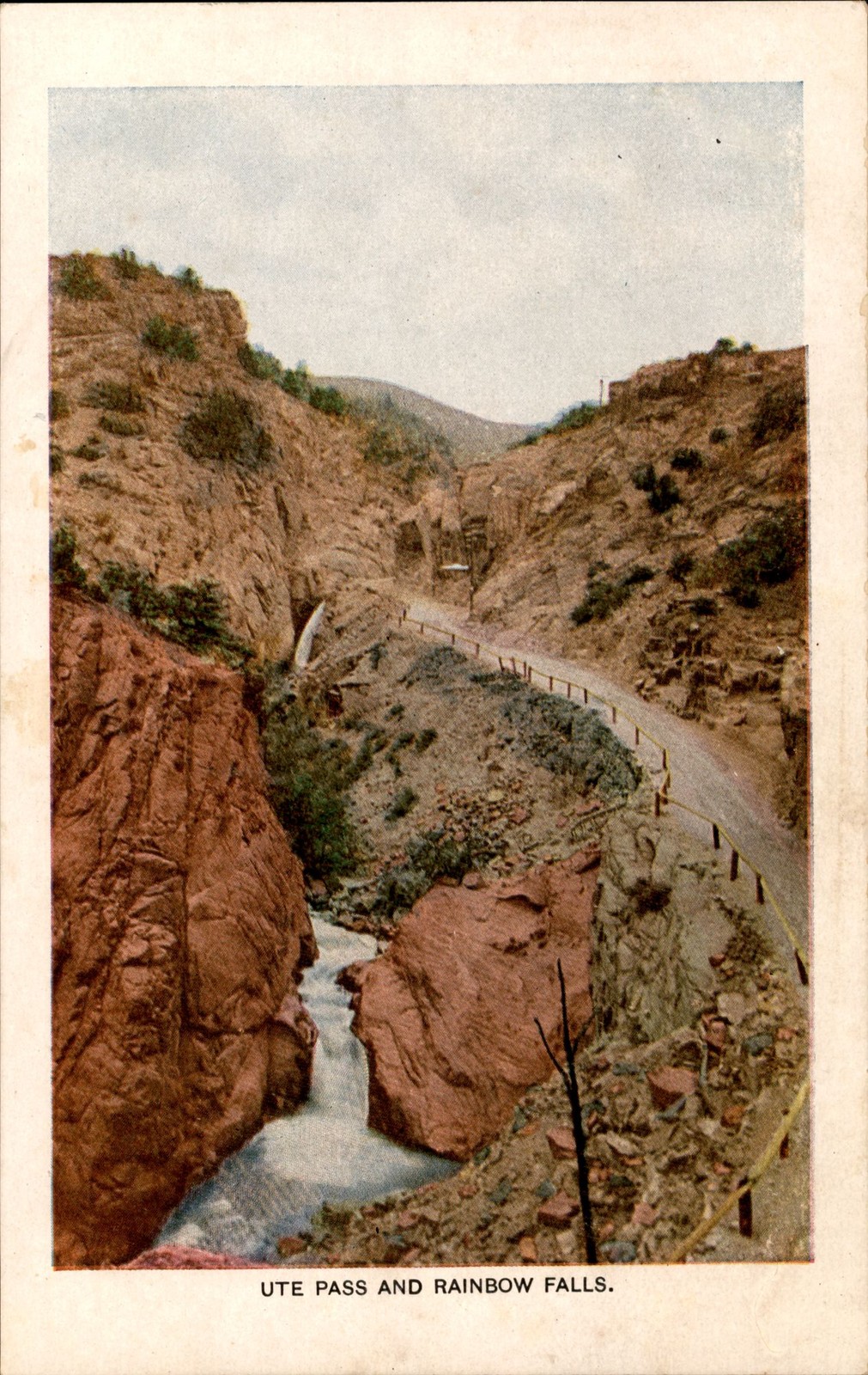 Ute Pass and Rainbow Falls Colorado CO Vintage Divided Back Postcard Scenic