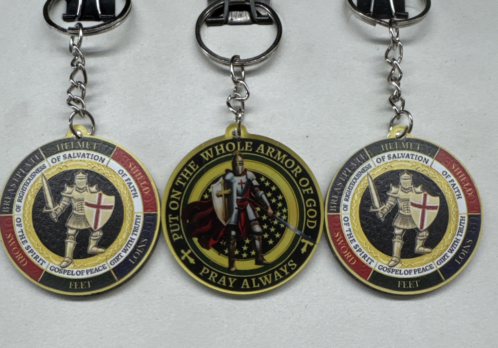 3 Keychains Put On The Whole Armor Of God 1.9” Keychain Christian