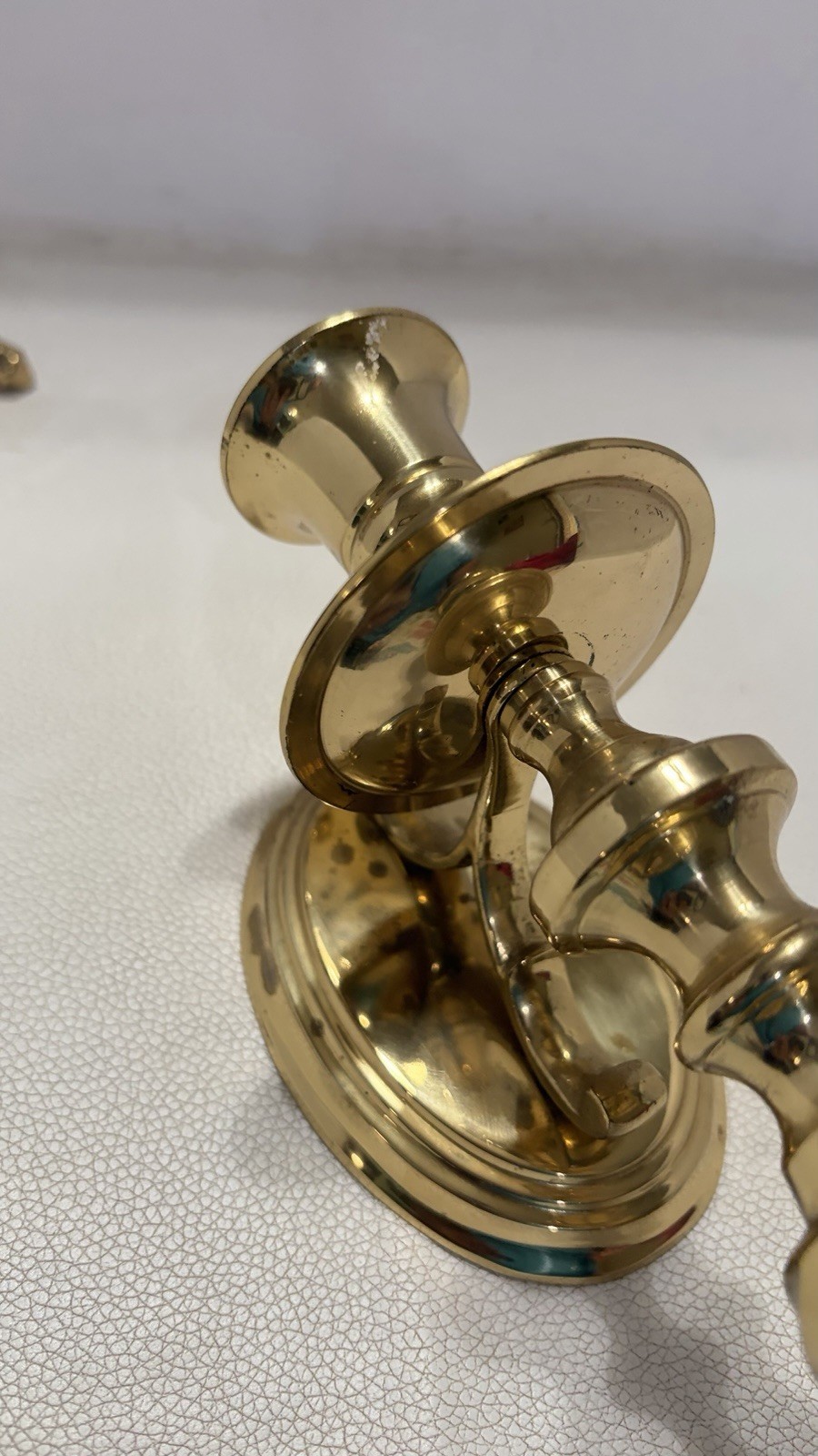 Vintage Solid Lacquered Brass Candlestick Wall Sconce Hollywood Regency Set of 2