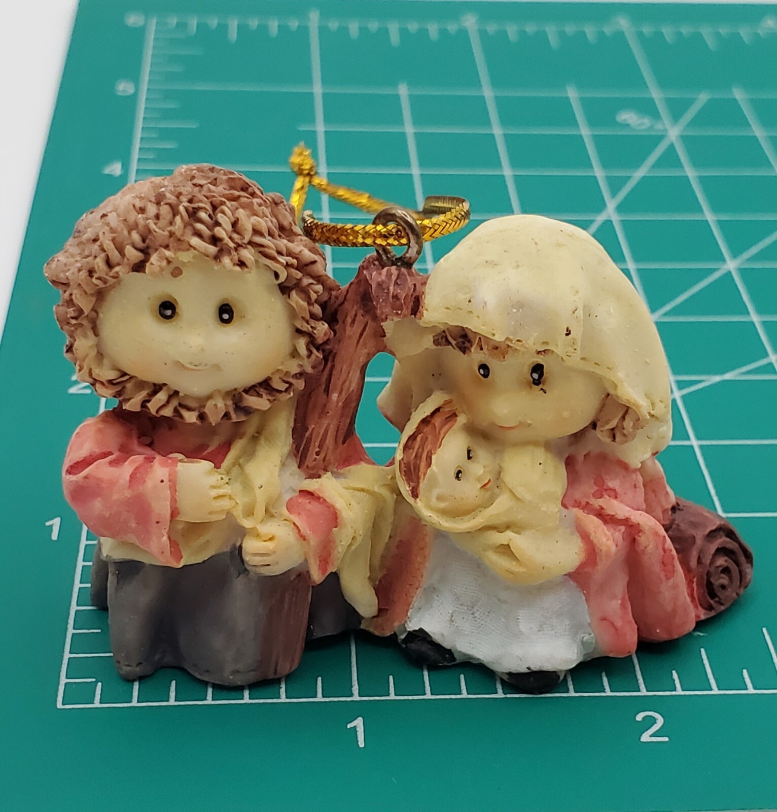 Nativity Ornament 2.5in Resin Single Piece Jesus Mary Joseph Clay Look READ