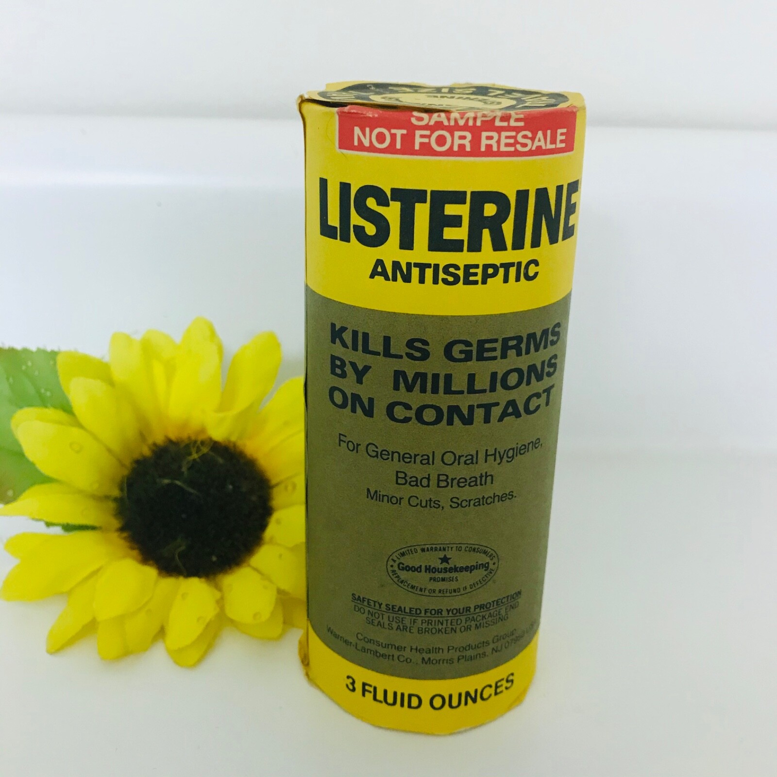 Vtg Listerine 3 oz Mouthwash Bottle in Paper TV Prop Sealed Travel NOS Oral Care