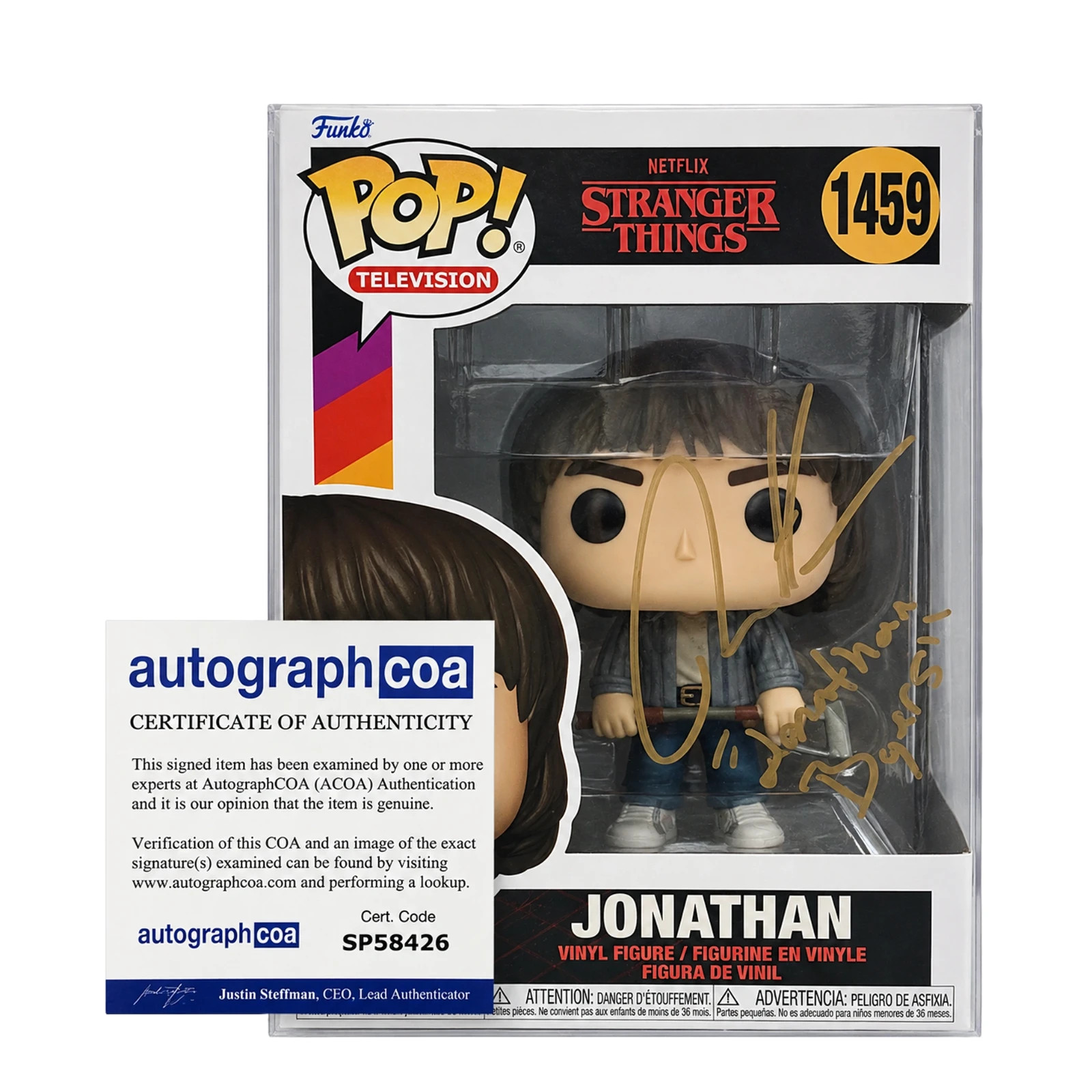 Charlie Heaton Funko Pop Autographed Jonathan Byers #1459 Stranger Things ACOA
