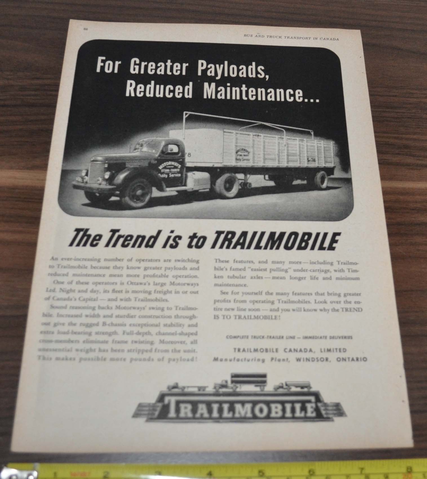 1947 Trailmobile Trailer Truck Ad International Tractor Motorways ACME