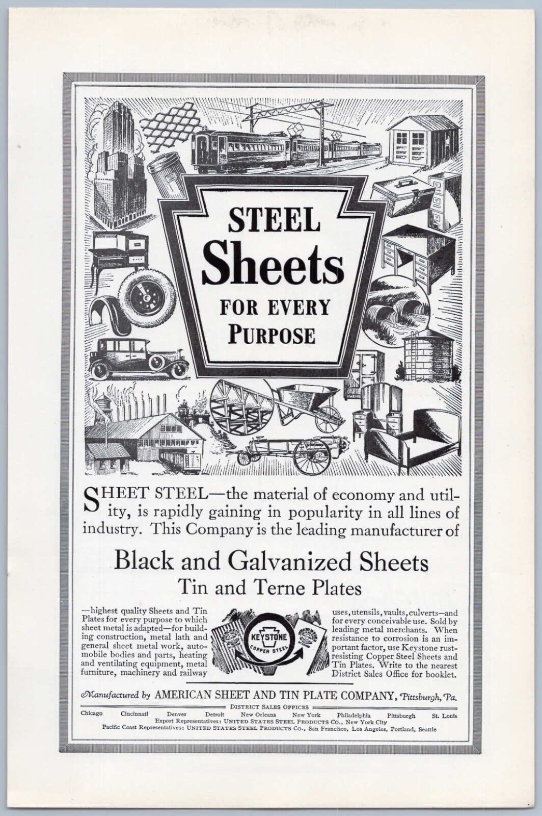 1927 American Sheet & Tin Plate Vintage Ad Metal Steel Pittsburgh Pennsylvania