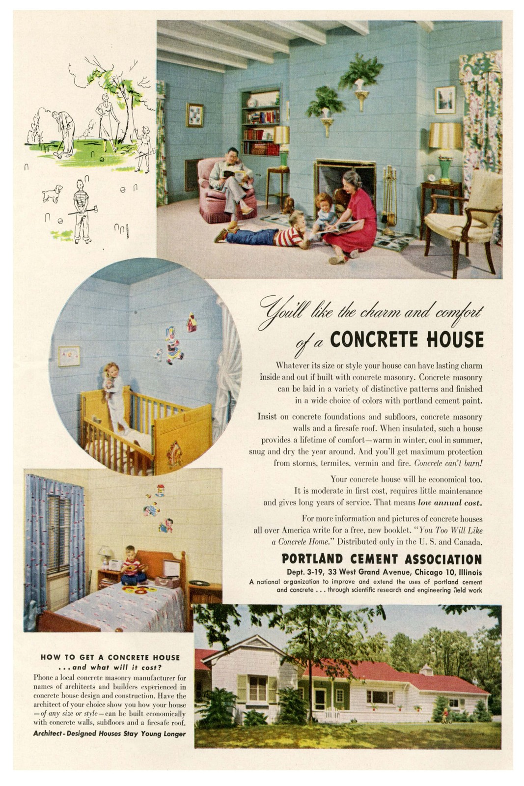 🏠 Vintage Concrete House Ad Poster 🌟 Mid-century Modern 💎 200GSM Paper –