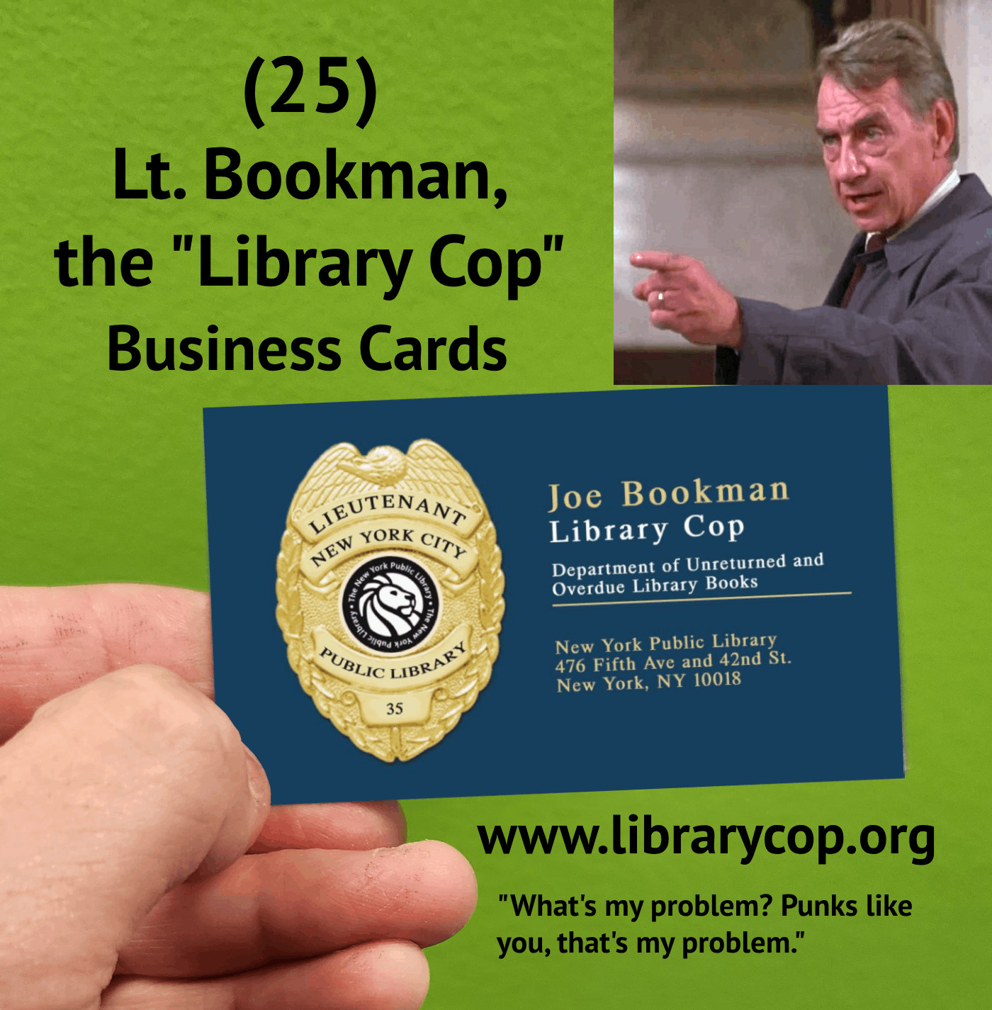 Lot of 25 Lieutenant Joe Bookman Business Cards! Retro Art Parody Seinfeld
