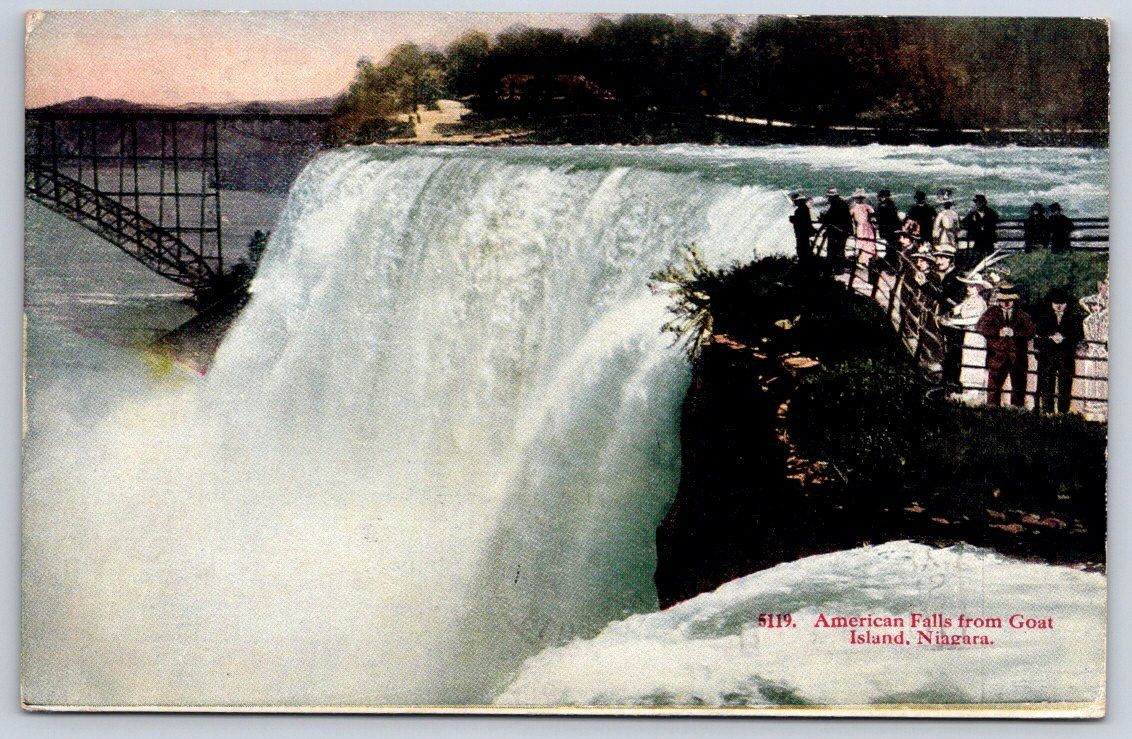 Detroit Antique New York Postcard Niagara American Falls Goat Island 1925