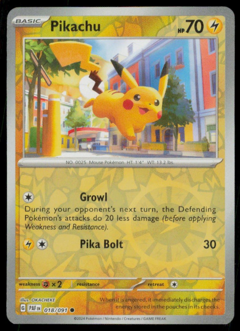 Pikachu 018/091 Common Paldean Fates Pokemon Reverse Holo Near Mint