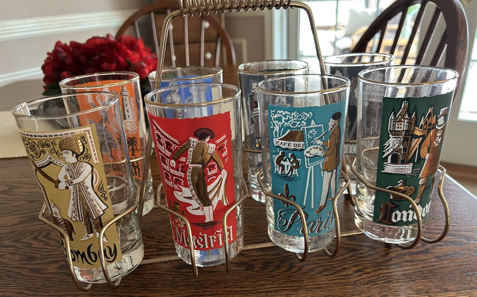 SET of 8 Vtg 1959 Libbey International Cities Of The World Highball Glasses NICE