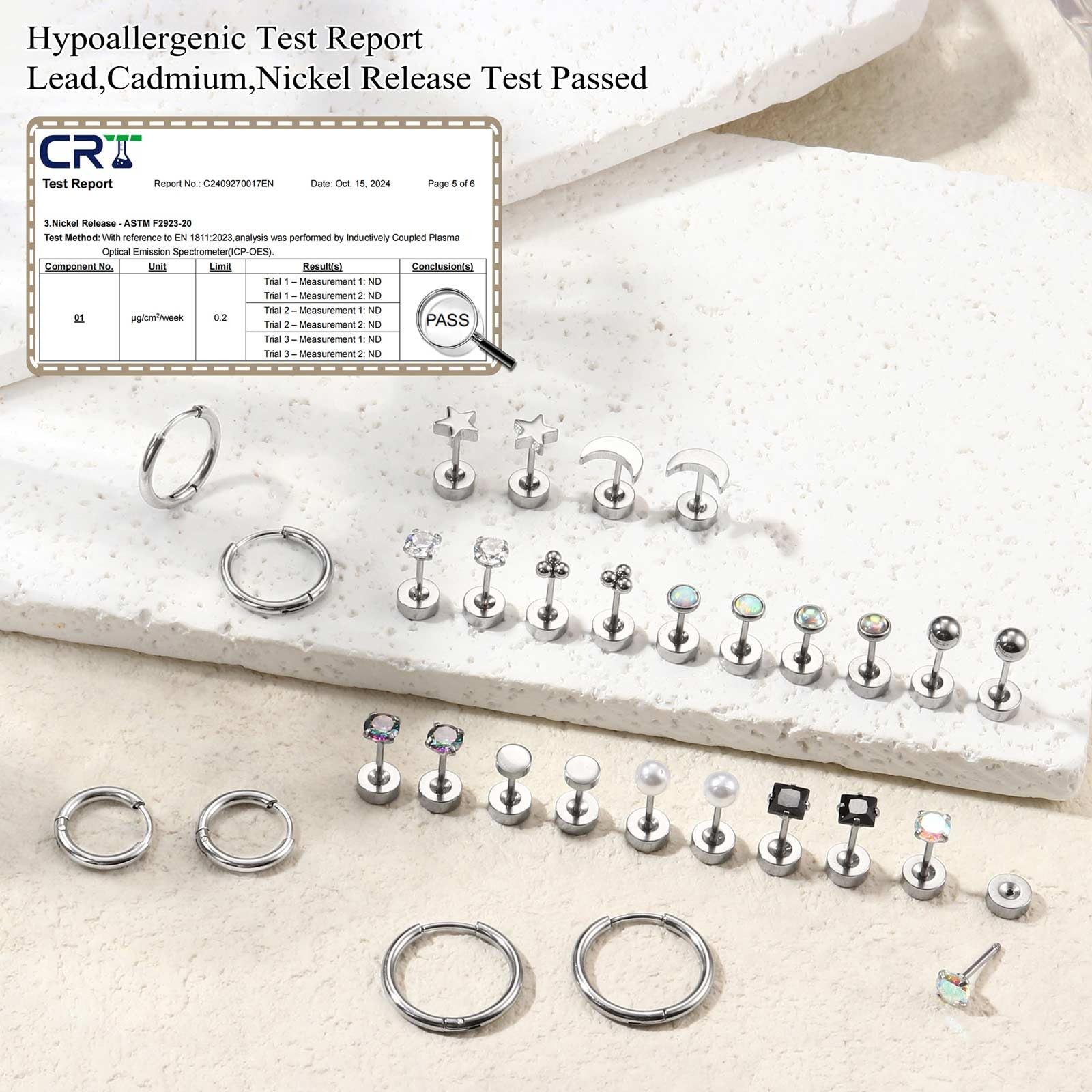 Jstyle Hypoallergenic Flat Back Stud Earrings For Women Men Surgical Stainless