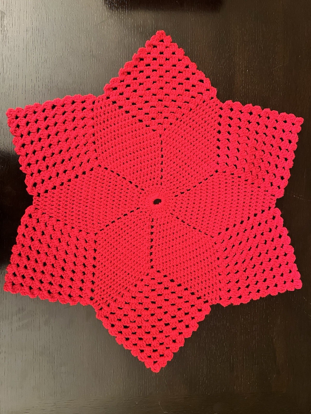 Vintage Doily Large Red Handmade Crochet Star 29” Centerpiece Boho Yarn