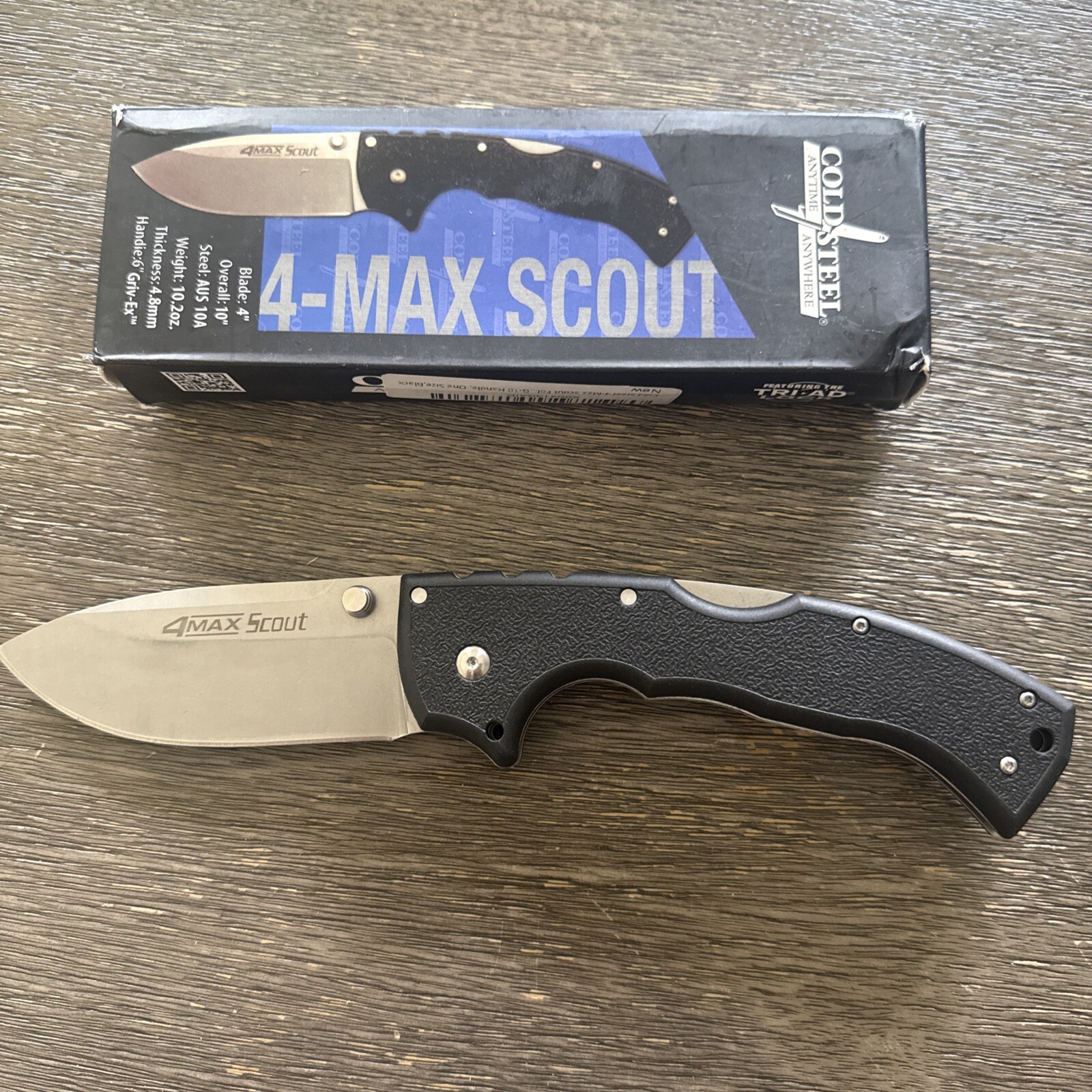 Cold Steel 4-MAX Scout Folding Knife Black Griv-Ex Handle AUS10A Steel 62RQZ