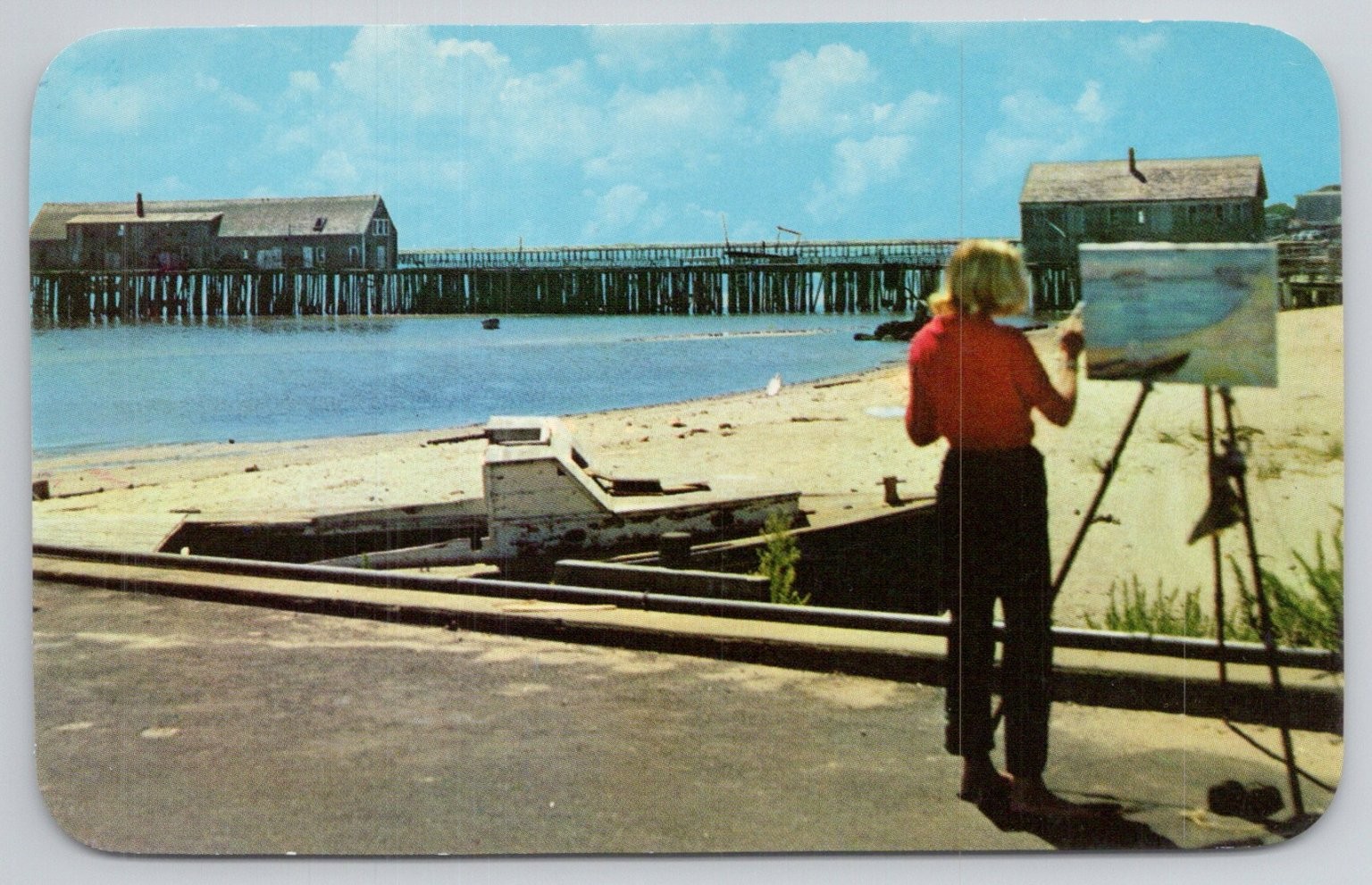 Vintage Cape Cod Artist at Work Postcard South Yarmouth MA Chrome Teich