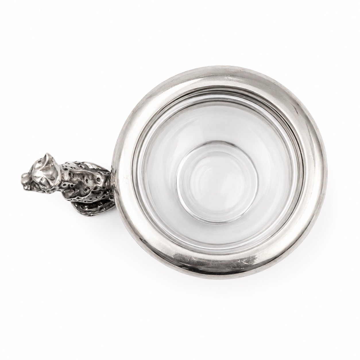 Vintage Silverplate Caviar Server Set w/ Leopard Figural Spoon & Glass Insert