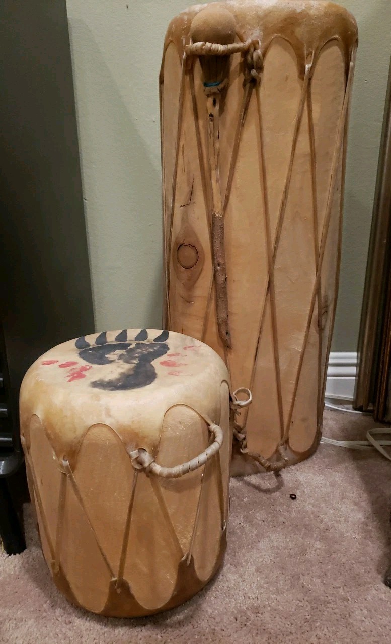Tall only! Native American Indian Rawhide PowWow Log Drum 27”