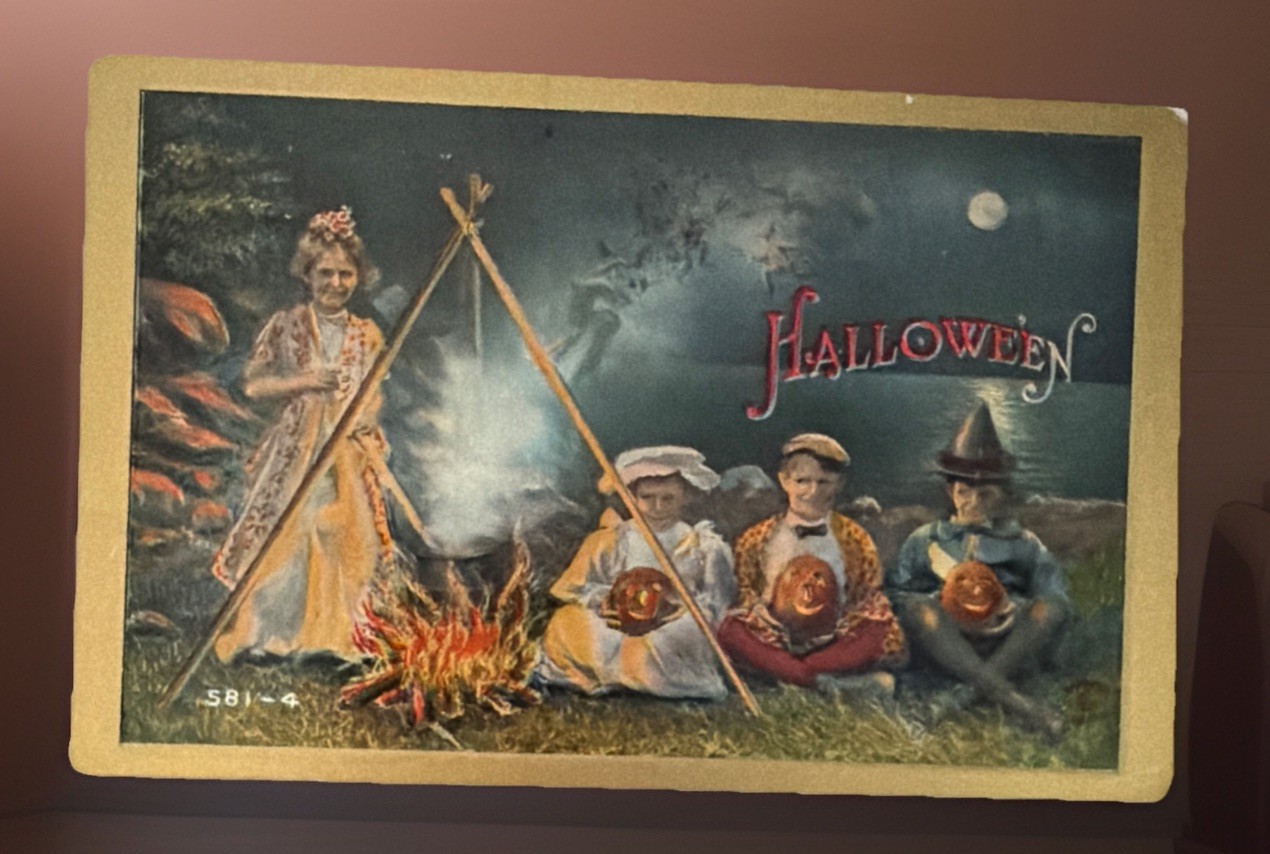 Antique Halloween Postcard Sanders 581-4 Witch Fortune Telling Campfire JOL 1911