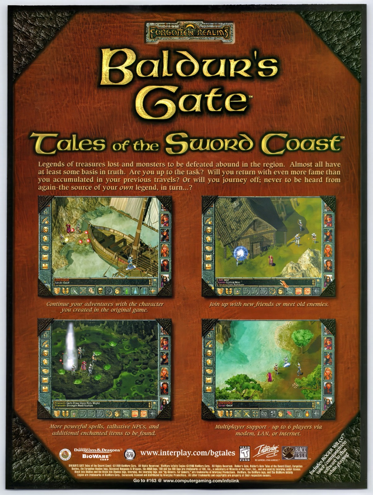 Print Ad 1999 Baldur’s Gate Tales of the Sword Coast PC Original Promo Poster