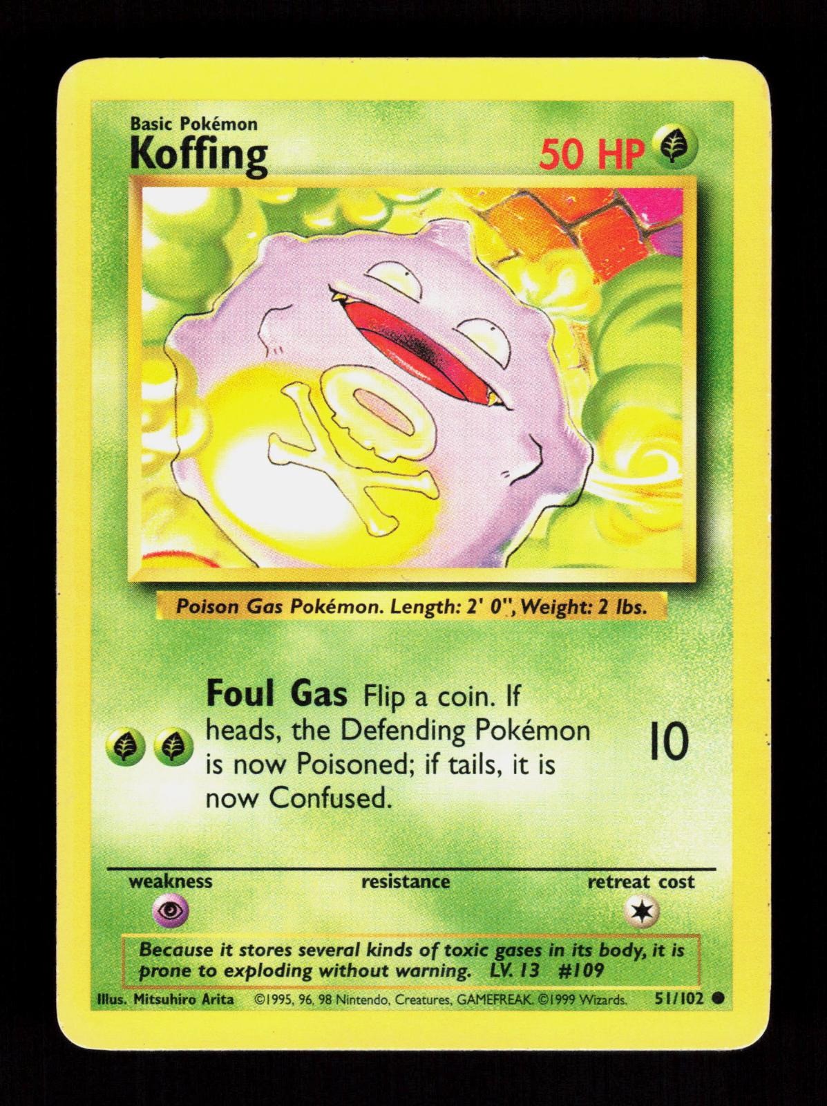 Pokemon Koffing 51/102 Base Set Unlimited Lightly Played