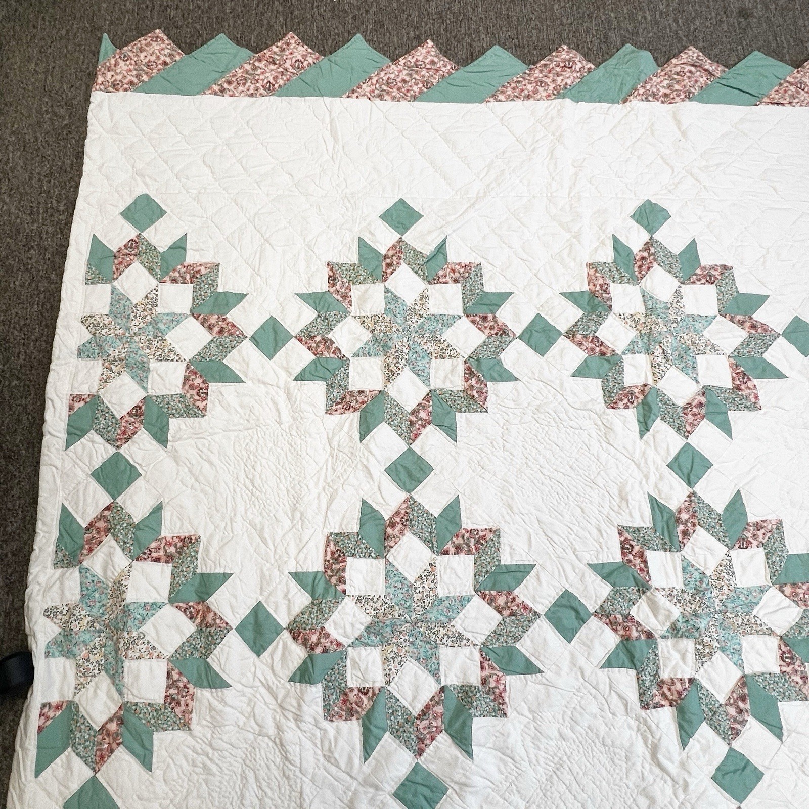 Handmade Vintage Eighth Point Star Patchwork Quilt Multicolor 85”x93” FLAW