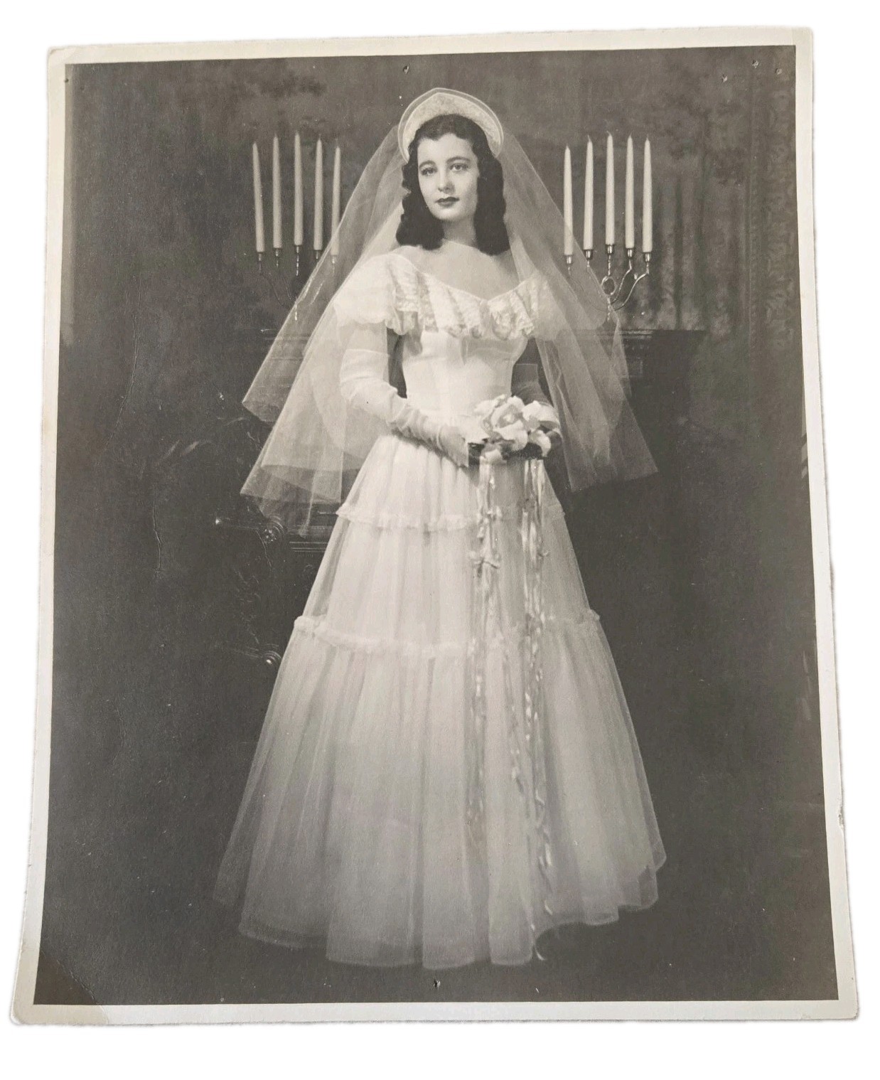 Vintage 1940s Bride Portrait Photo w 1904 Egypt Postcard Back Warsaw Poland