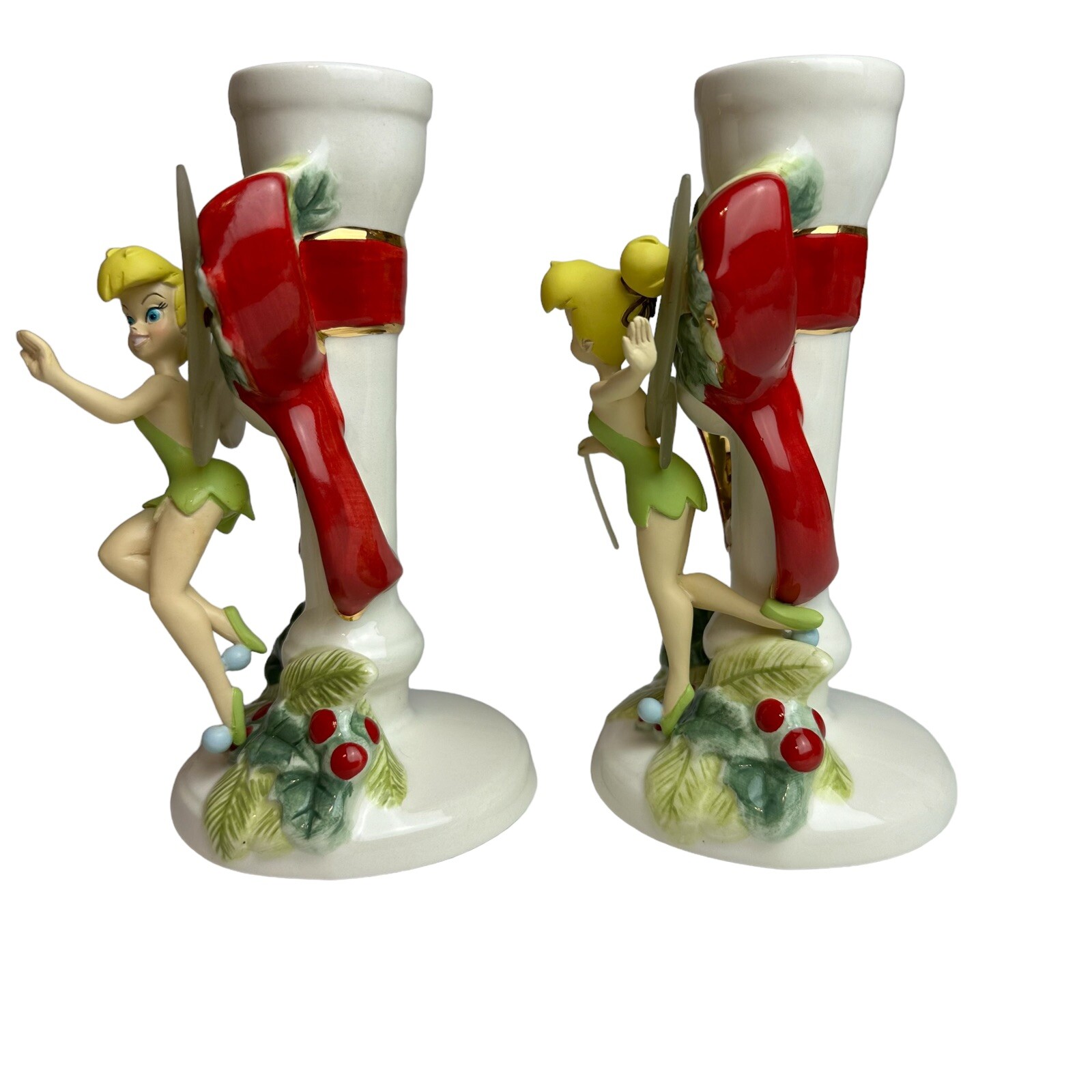 Disney TINKERBELL Christmas Candlestick Holder Set RARE Retired w/Box