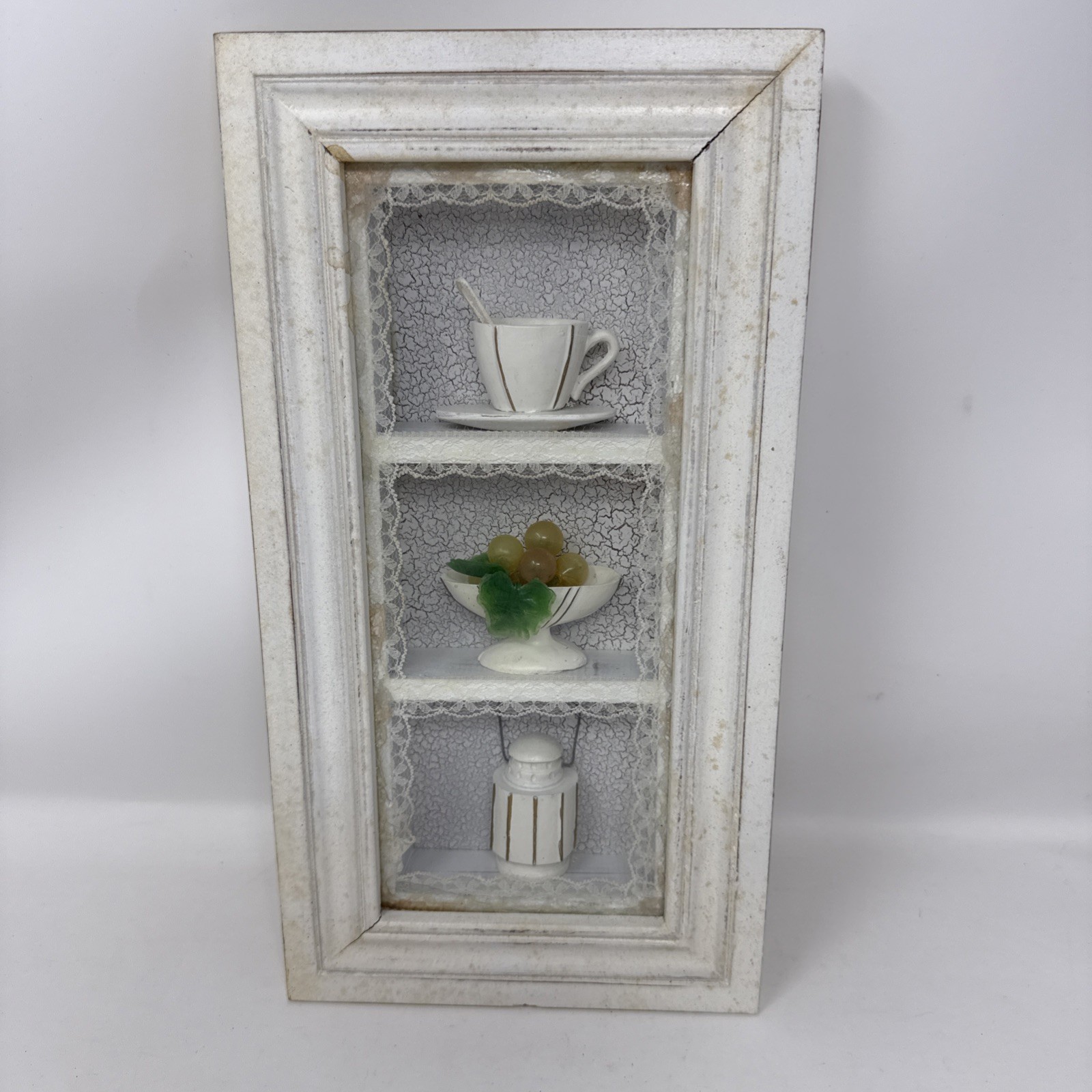 Vtg Mini Diorama White Wood Shadow Box Kitchen Theme Dimensional Wall Art 12X6