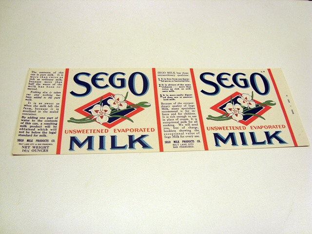 Circa 1930s Sego Evaporated Milk Label – 14 ½ OZ, Unused, FREE SHIPPING