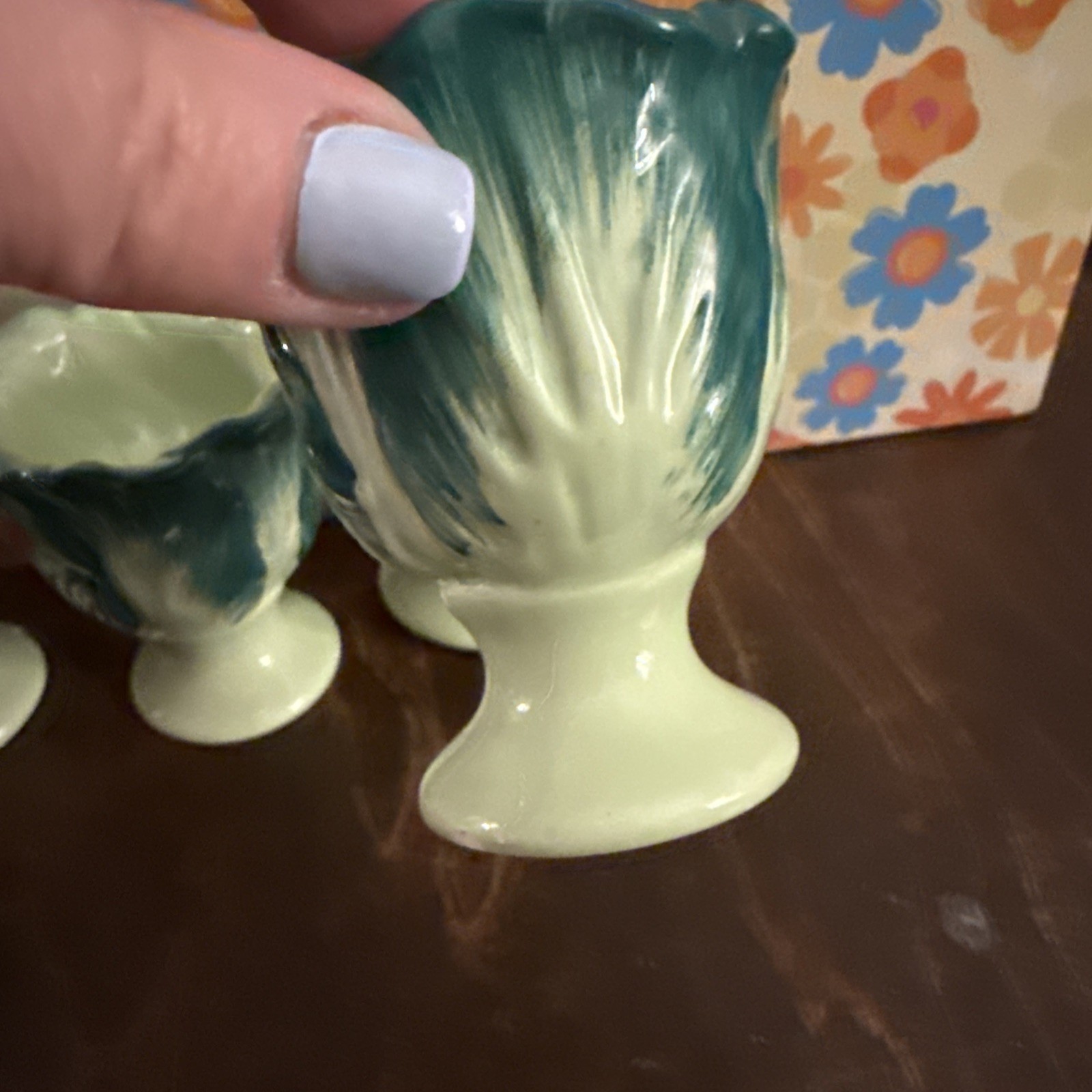 Vintage Ceramic Egg Cups 4 Anthropomorphic 1930’s 1950’s cabbage core
