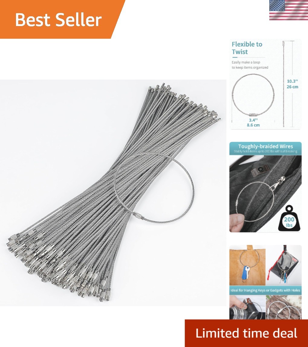 Heavy-Duty Wire Keychain Cable – 5 Inch and 10 Inch Stainless Steel – 20/50 Pack