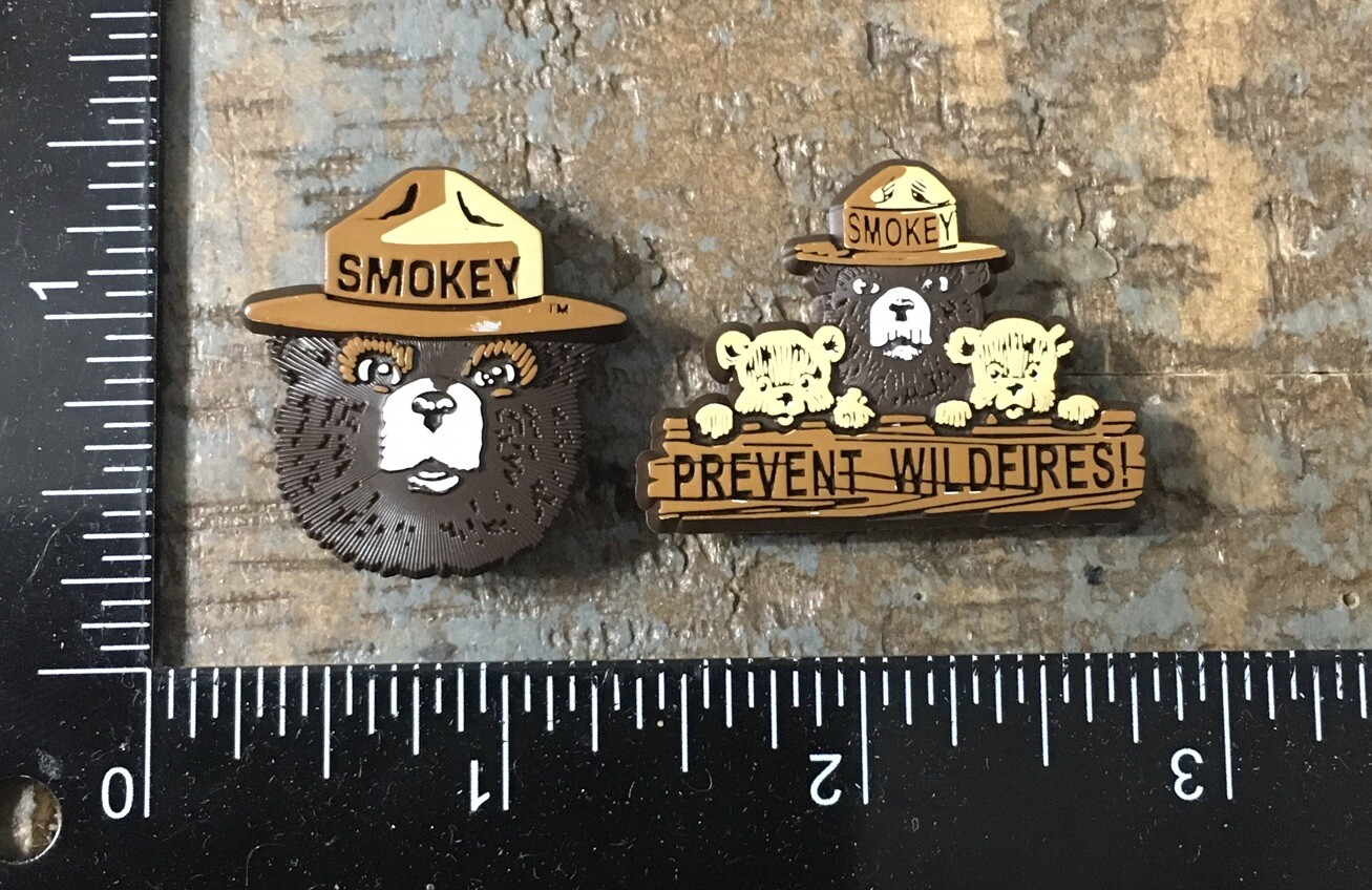 Vintage Set Of SMOKEY THE BEAR Prevent Wildfires Lapel Hat Pins 1980’s Plastic