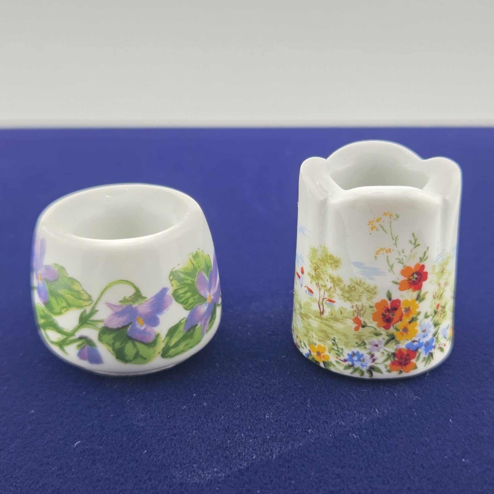Funny Design Porcelain Mini Candle Holders Set Of 2 Violet & Countryside Scenes