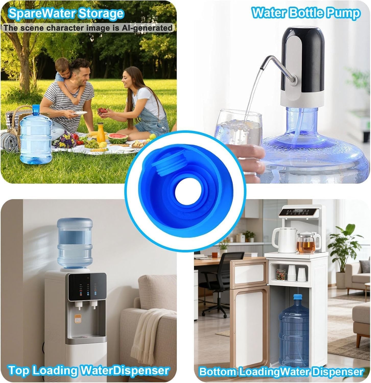 3 Pack Reusable Silicone Water Jug Caps Non Spill Lids for 3 & 5 Gallon Bottles