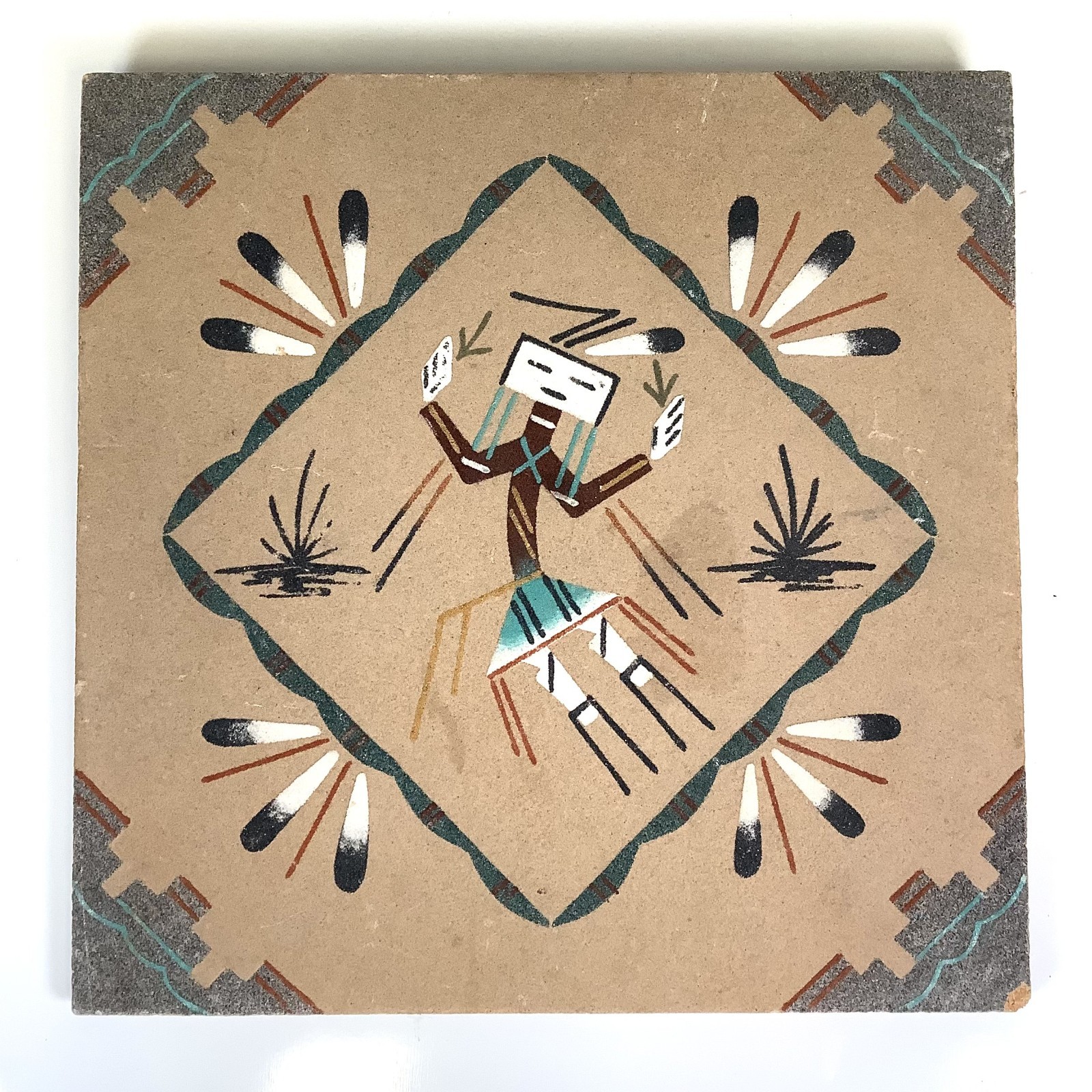 Vintage Navajo Sand Painting Rainbow Yei Holy People Framed Southwest 12×12