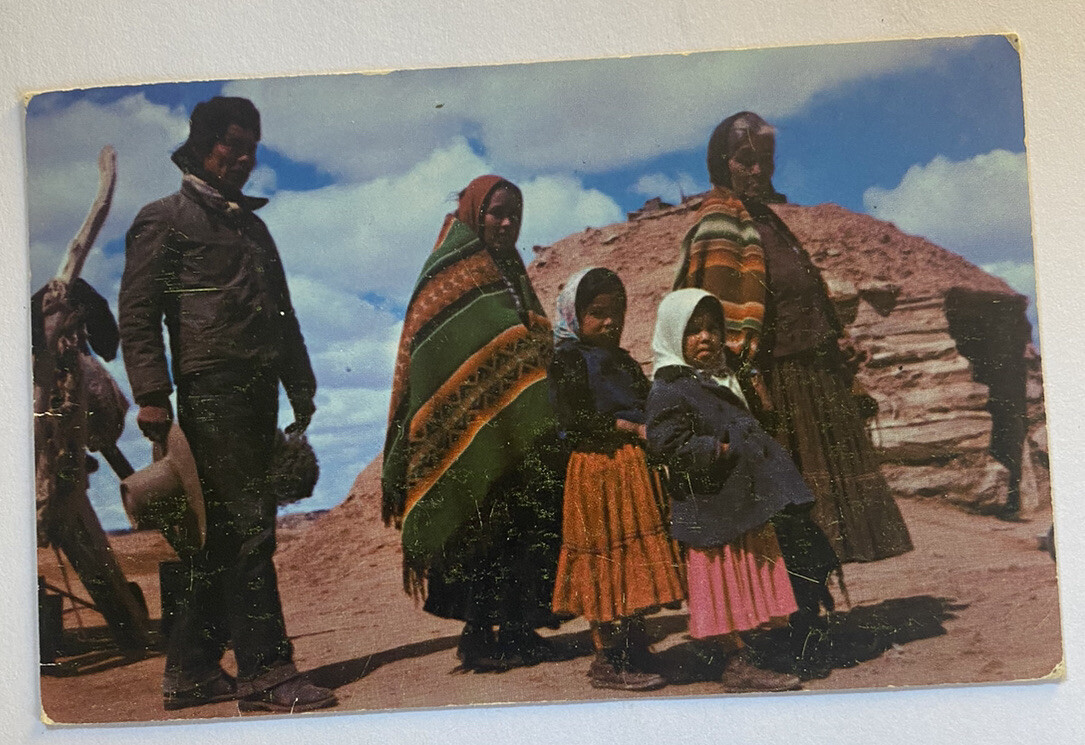 Vintage Postcard c1958 ~ A Native American Navajo Family at Home ~Arizona AZ