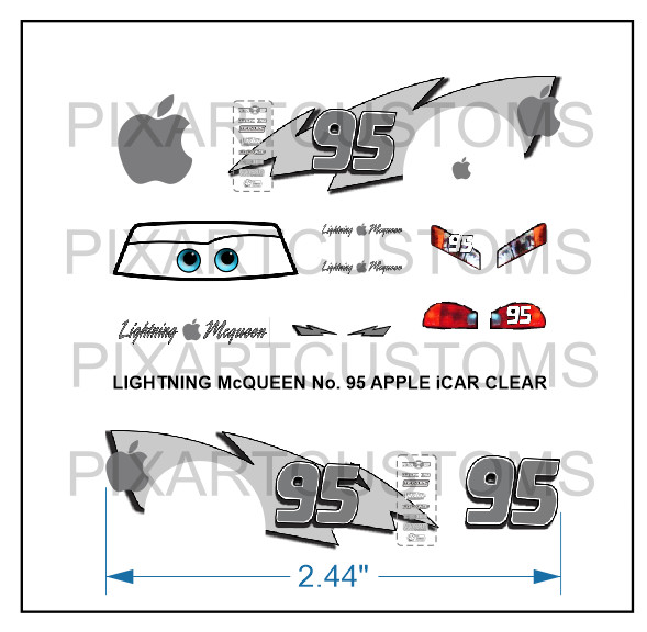 FOR DISNEY PIXAR CARS CUSTOM LIGHTNING MCQUEEN No. 95 APPLE iCAR DECAL SET