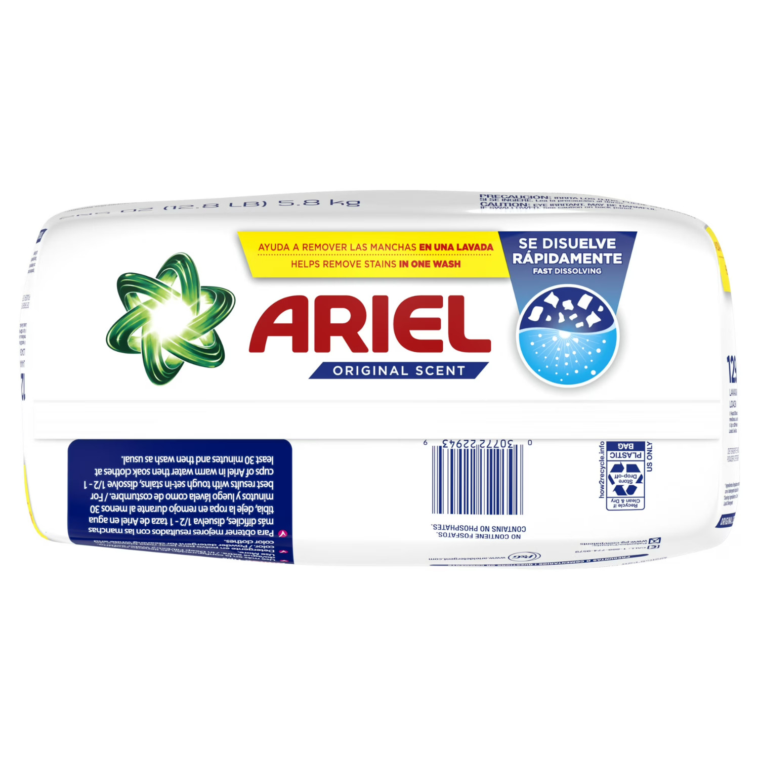 Ariel Laundry Detergent Powder, Original Scent, 5.8 kg, 129 Loads, 2 Pack