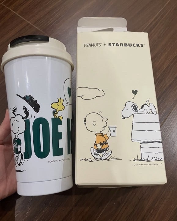 Starbucks Snoopy Peanuts 16oz White Insulated Stainless Steel Mug Tumbler New