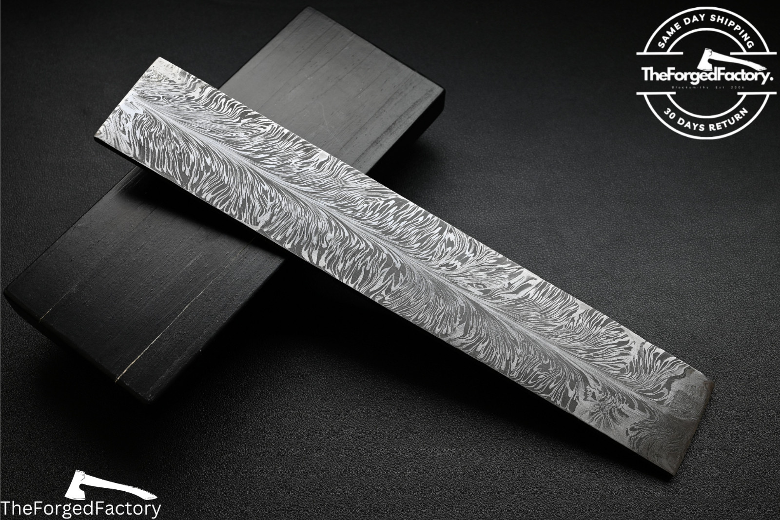 12″ Feather Pattern Damascus Billet, Handmade Blank Bar for Mosaic Knife Making.
