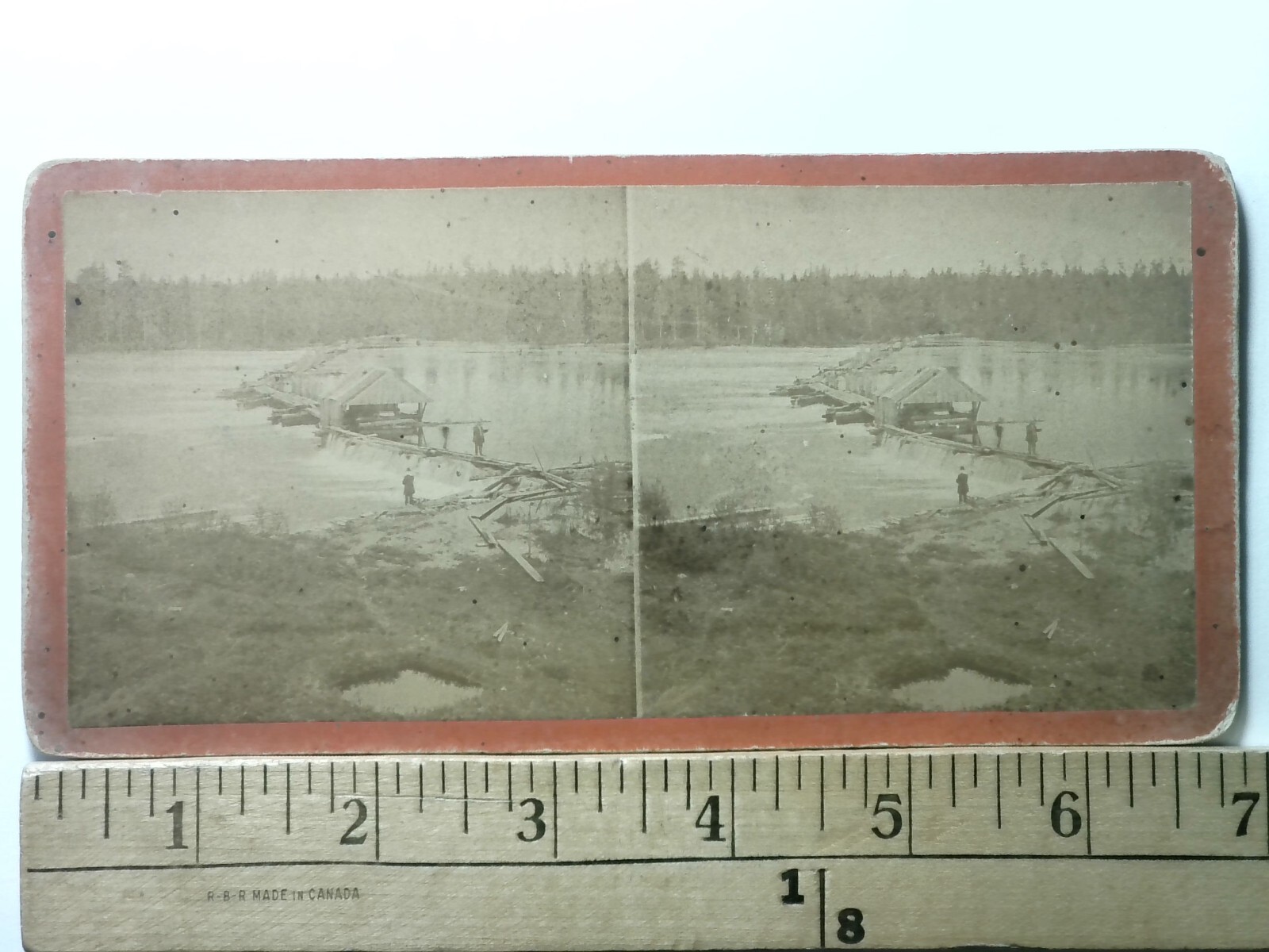 Dover Maine Outlet Dam Structure Stereoview D.C. Dinsmore Antique c1870s Y17863