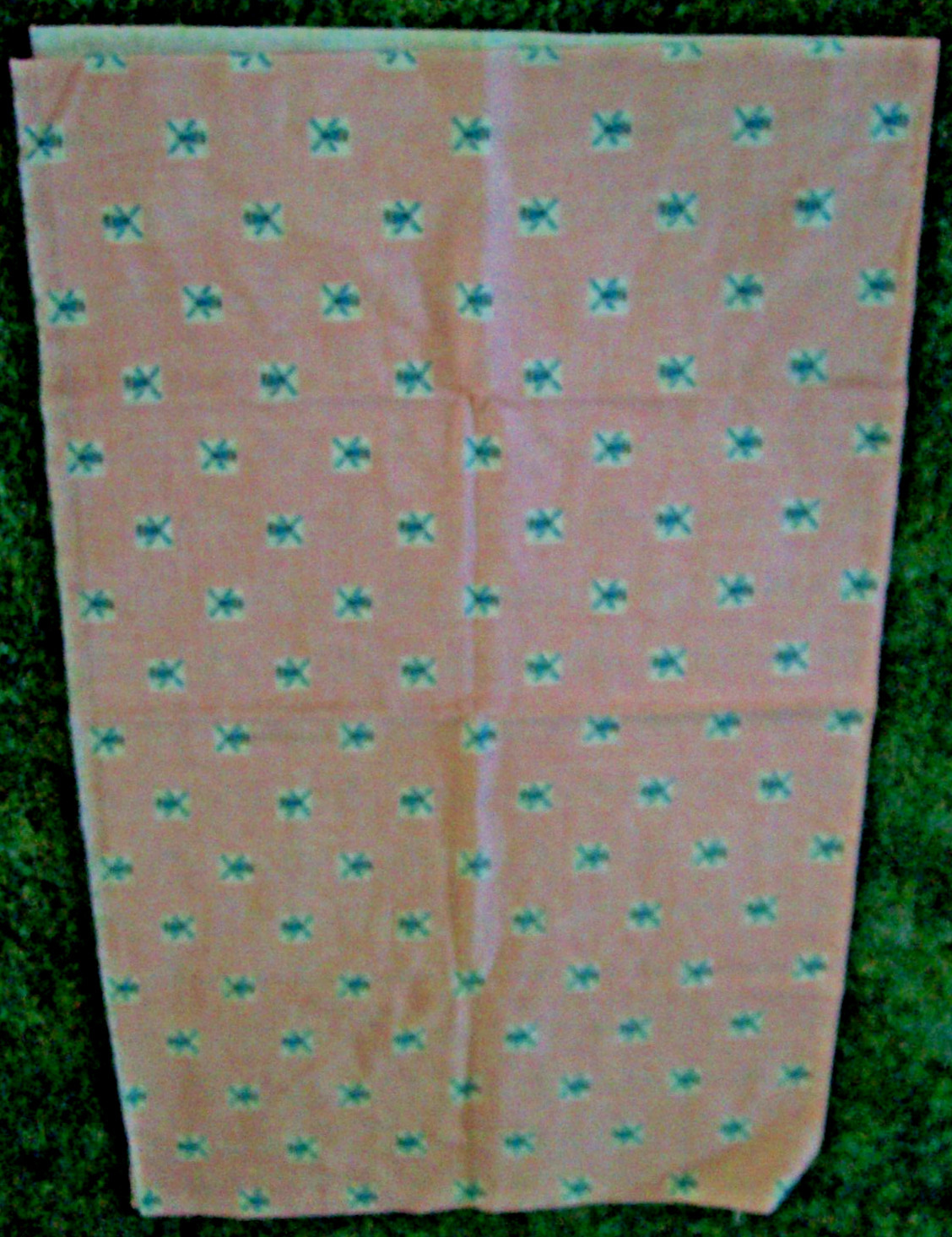 Vtg Feed Sack Fabric blue windmills on pick check 1930’s-1950’s -37″ x 45″