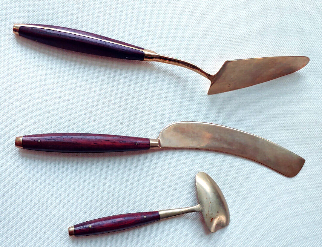Solid Bronze Flatware Set for Dessert Serving-Rosewood Handles-Thailand PreOwned