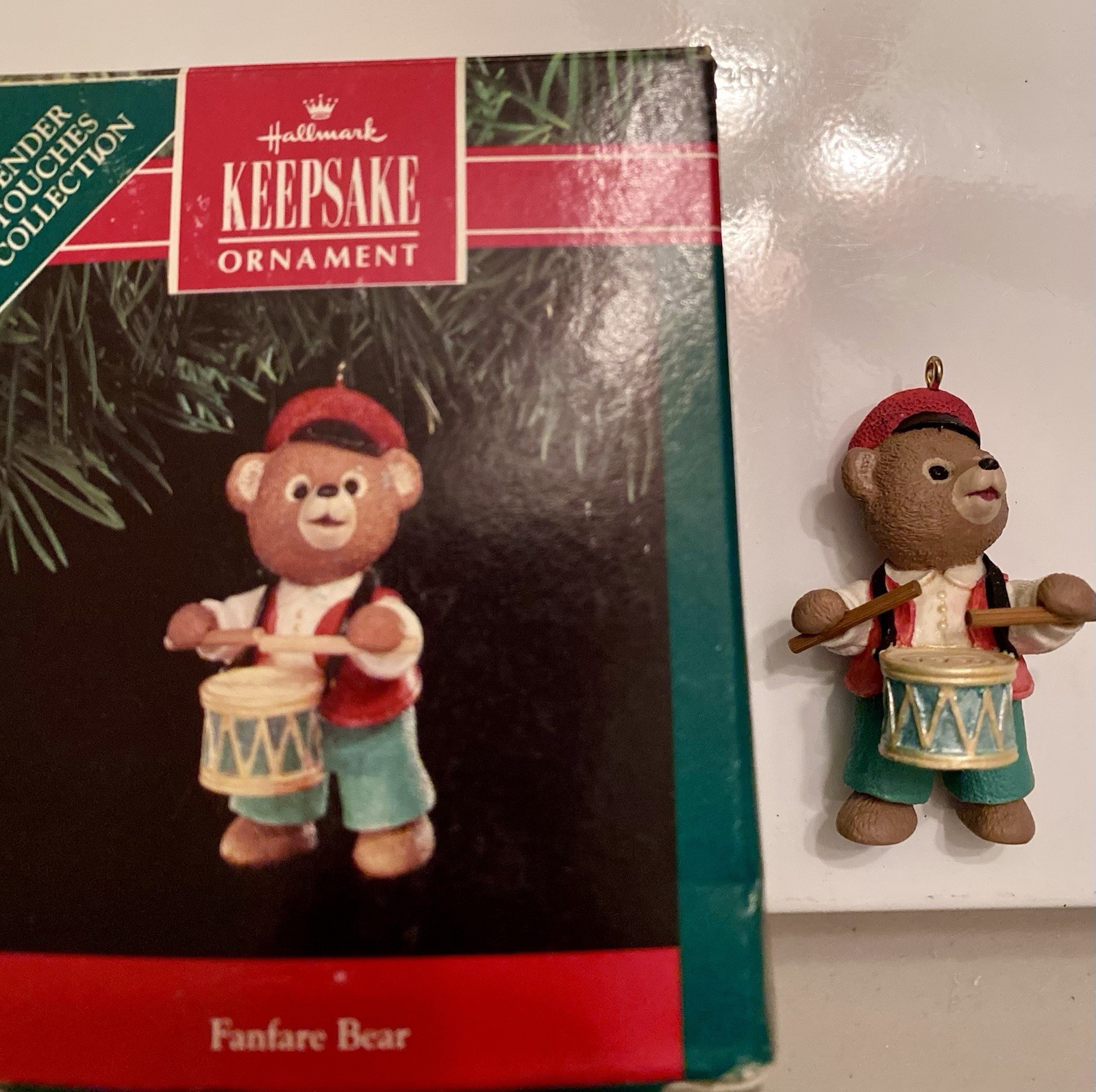 Hallmark Fanfare Bear Ornament 1991 Hand Crafted Original Box Christmas
